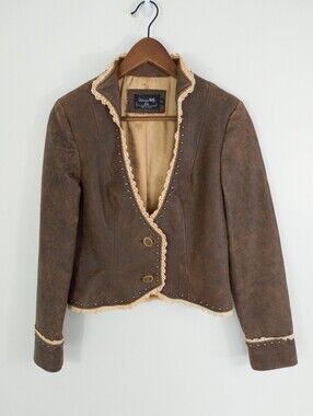 Patricia Wolf Vintage Cropped Lace Trim Studded Western Jacket Small